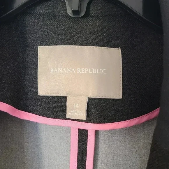 Banana Republic Faux Leather Trim Blazer Gray Stretch Office Size 14 - Picture 7 of 9